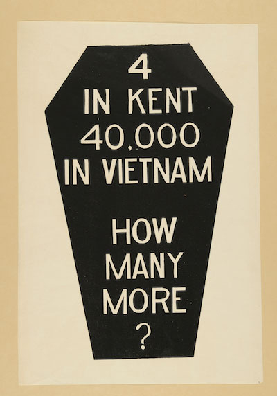 Poster with words inside the shape of a coffin: 4 in Kent, 40,000 in Vietnam. How many more?